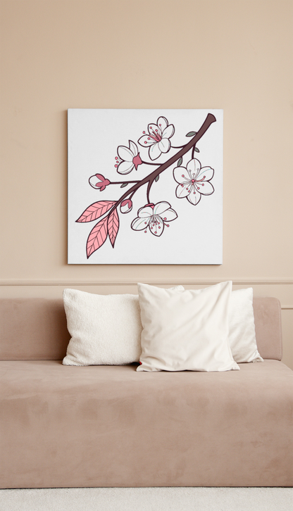 Cadre avec fleurs de cerisier élégantes, ambiance printanière et design épuré
