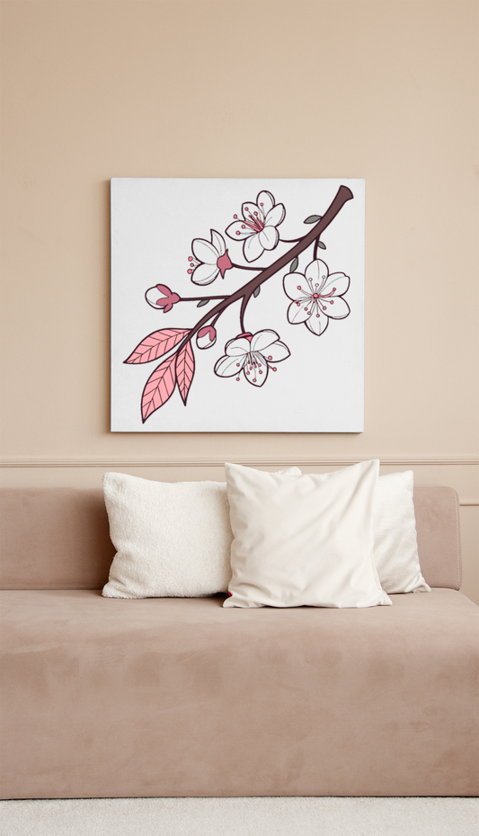 Cadre avec fleurs de cerisier élégantes, ambiance printanière et design épuré