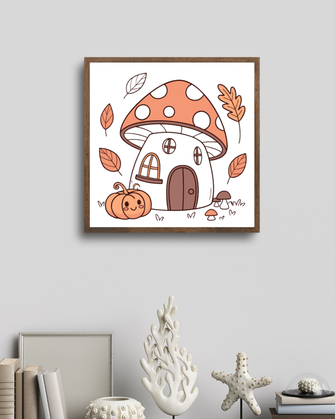 Cadre avec dessin champignon enchanté dans un style automnal chaleureux