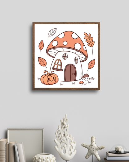 Cadre avec dessin champignon enchanté dans un style automnal chaleureux