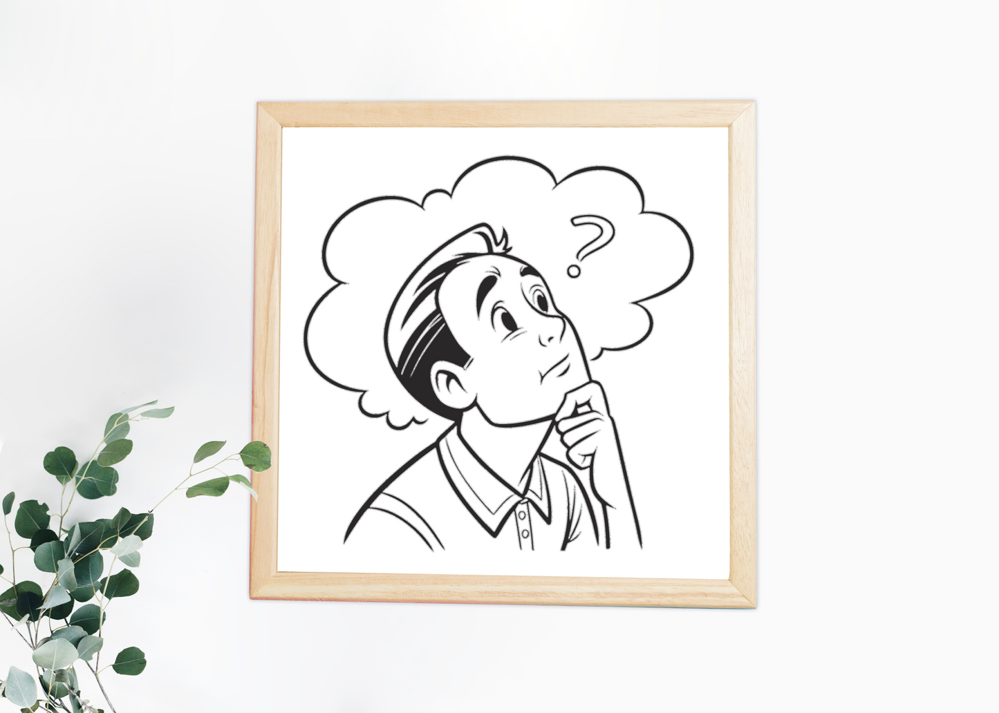 Cadre artistique avec homme en réflexion en style vectoriel sur fond moderne