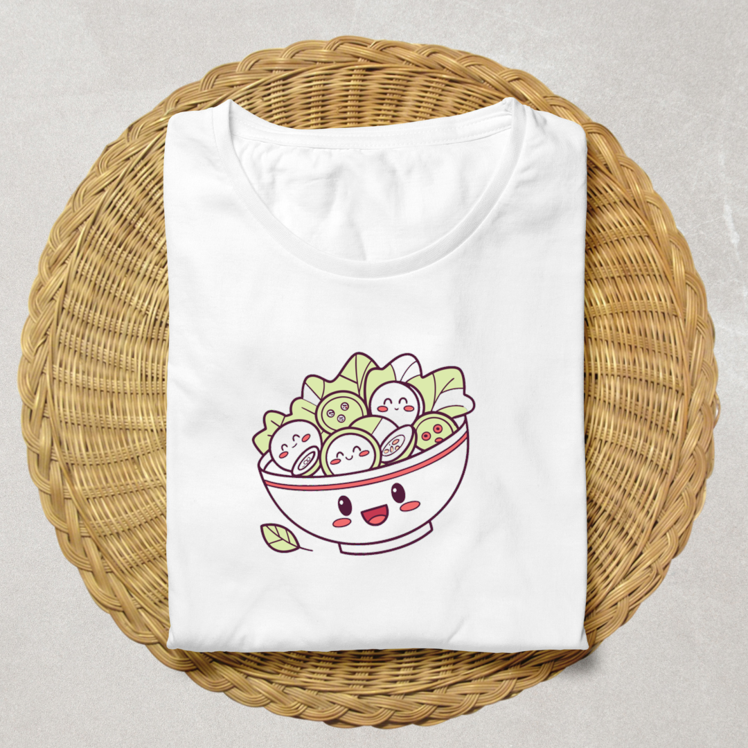 T-shirt avec illustration kawaii joyeuse de salade de sushi décorative