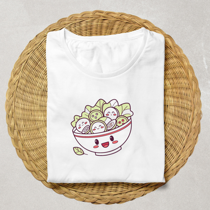 T-shirt avec illustration kawaii joyeuse de salade de sushi décorative