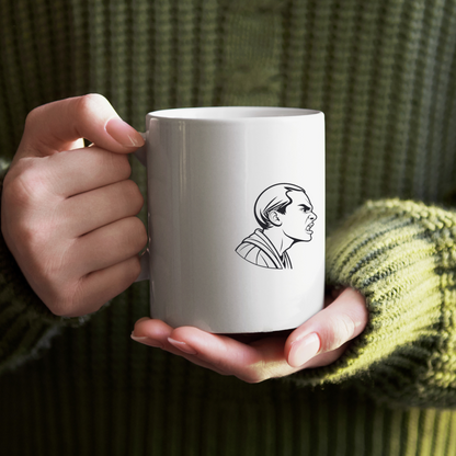 Mug avec visage d'un jeune homme en colère en style monochrome