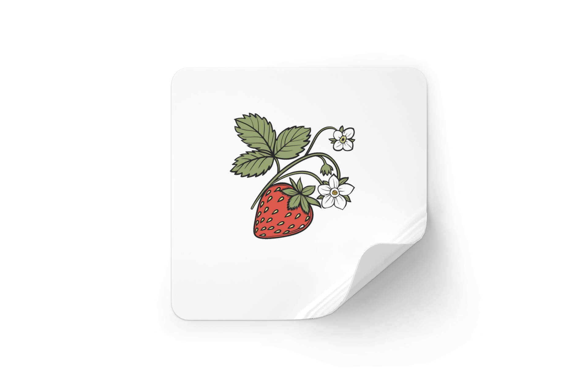 Sticker au style vectoriel vintage avec fraises et fleurs en thème naturel