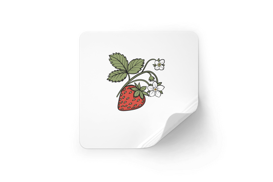 Sticker au style vectoriel vintage avec fraises et fleurs en thème naturel