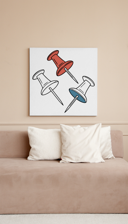 Cadre avec épingles colorées en rotation sur fond vif pour bureau créatif