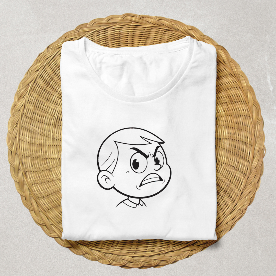 T-shirt avec un dessin enfantin illustrant un garçon en colère dans un style vectoriel