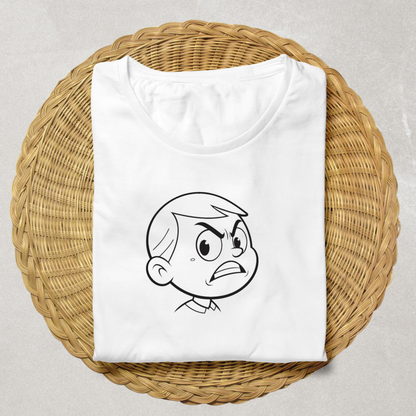 T-shirt avec un dessin enfantin illustrant un garçon en colère dans un style vectoriel