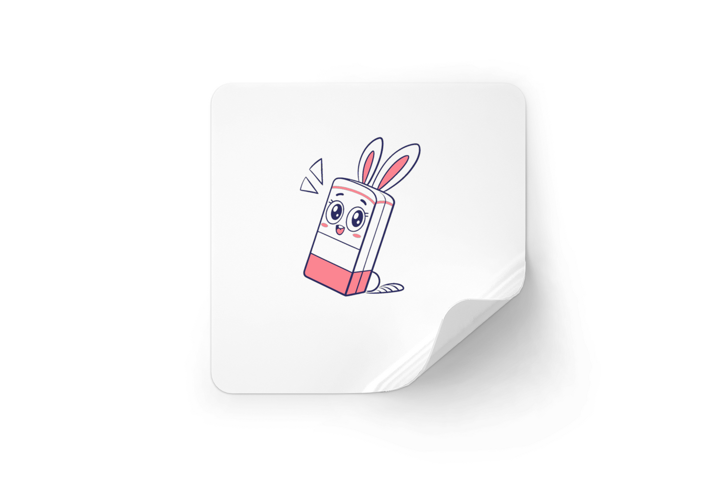 Sticker coloré sur fond blanc mettant en scène un lapin joyeux style Kawaii