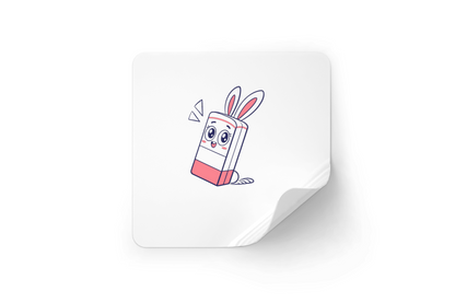 Sticker coloré sur fond blanc mettant en scène un lapin joyeux style Kawaii