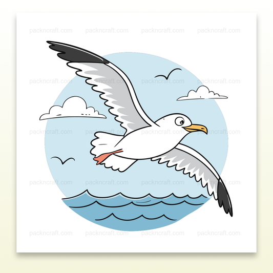 Illustration vectorielle d'une mouette en vol au-dessus de l'océan, idéale pour déco.