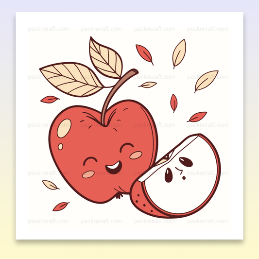 Illustration de pomme joyeuse en automne, parfaite pour les projets DIY et décoration.