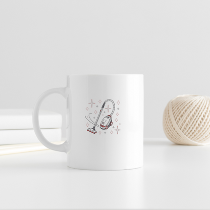 Mug décoré d'un aspirateur stylisé minimaliste évoquant la propreté quotidienne