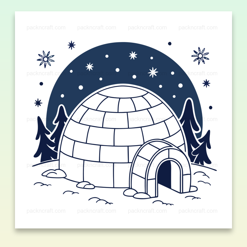 Illustration d'un igloo sous un ciel étoilé, usage décoratif et éducatif
