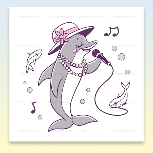 Dauphin chanteur élégant en fichier SVG numérique, parfait pour décoration et projets marins.