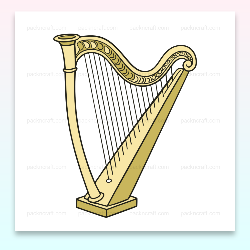 Illustration élégante d'une harpe en style vectoriel minimaliste, idéale pour décor musical et créations artistiques.