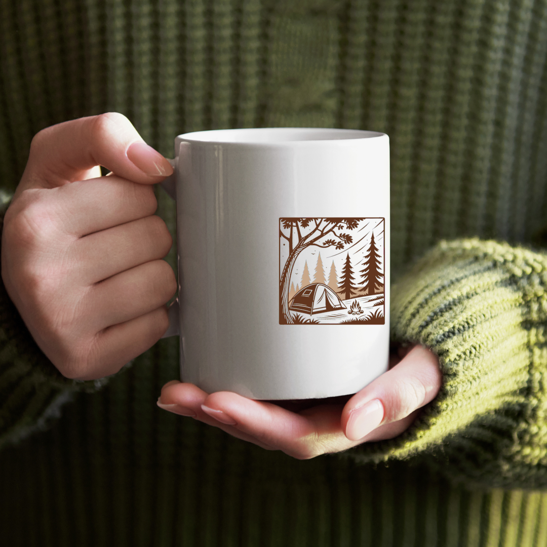 Motif rétro-camping sur mug pour amateurs de plein air