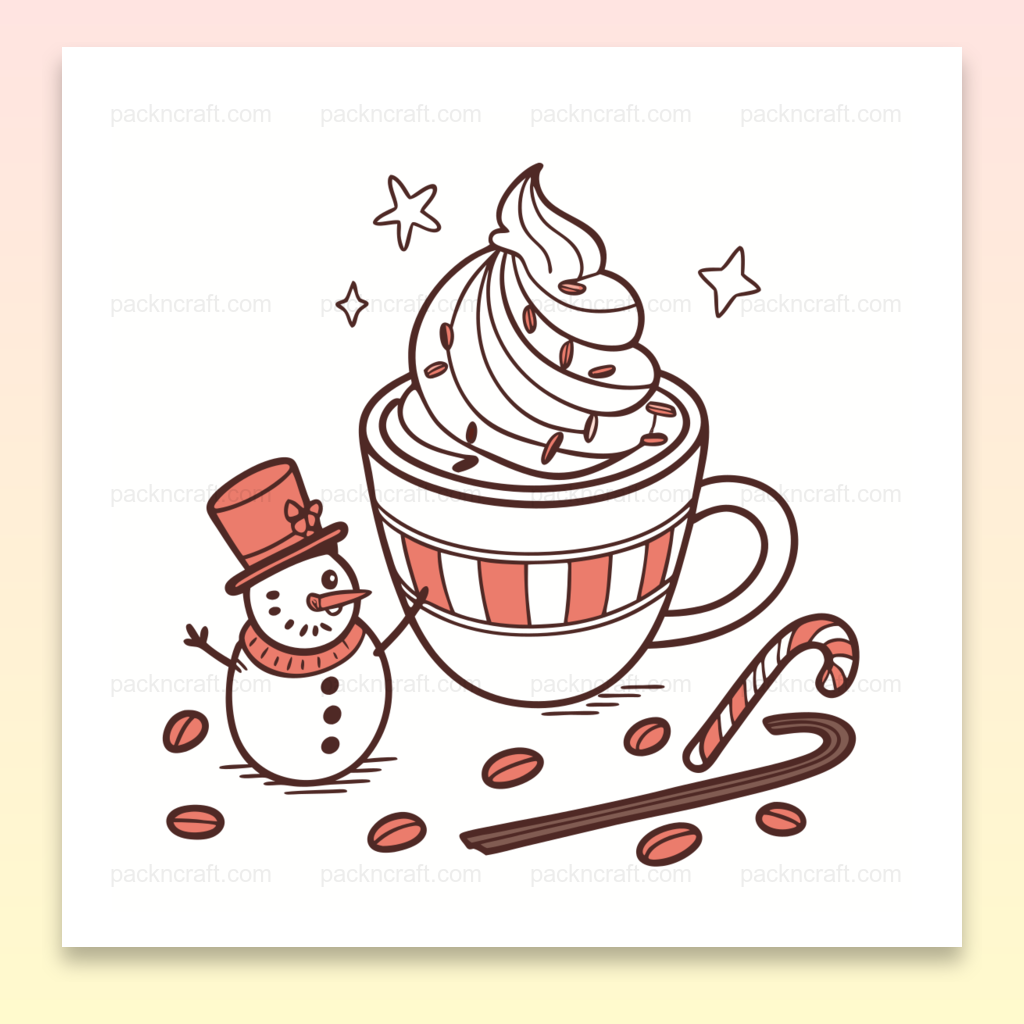 Illustration festive de bonhomme de neige et chocolat chaud pour projets DIY
