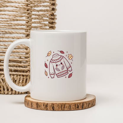 Mug au design pastel automnal avec icône numérique décorative hiver