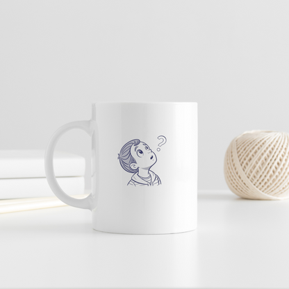 Mug éducatif avec dessin d'un garçon curieux dans un style numérique épuré