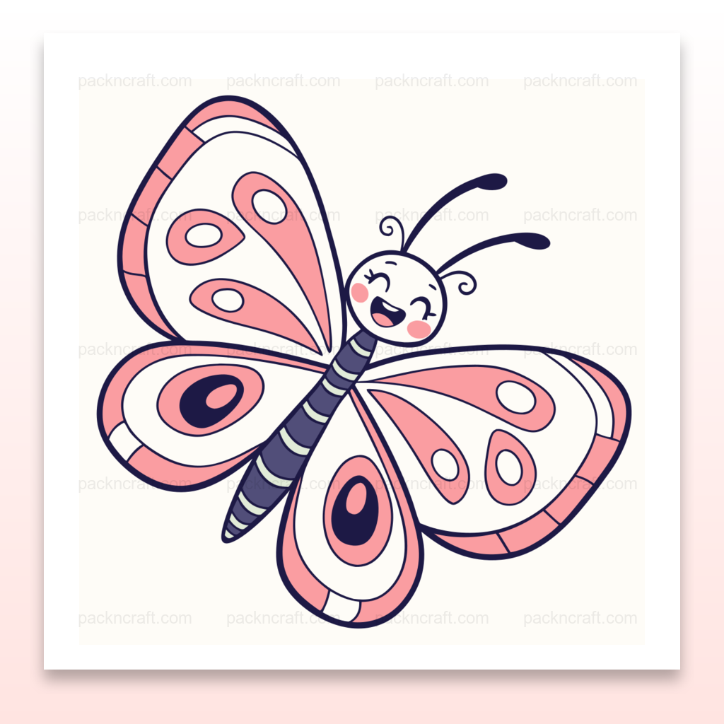 Illustration d'un papillon joyeux et coloré en vol, idéal pour projets DIY et papeterie.