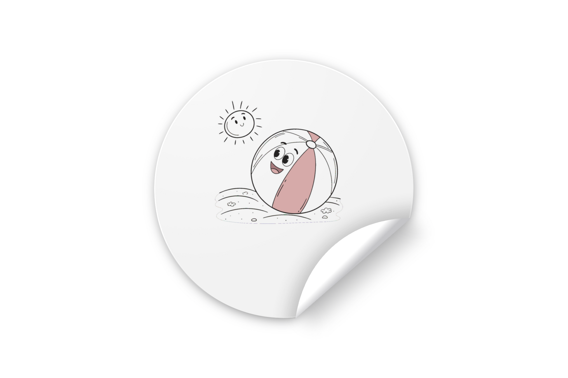 Sticker estival avec une balle de plage joyeuse en tons pastel sur fond blanc