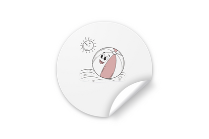 Sticker estival avec une balle de plage joyeuse en tons pastel sur fond blanc