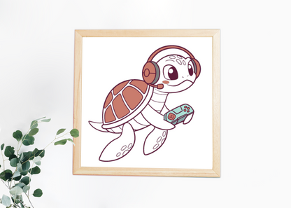 Cadre avec tortue gamifiée en style vectoriel joyeux thème high-tech cadre moderne