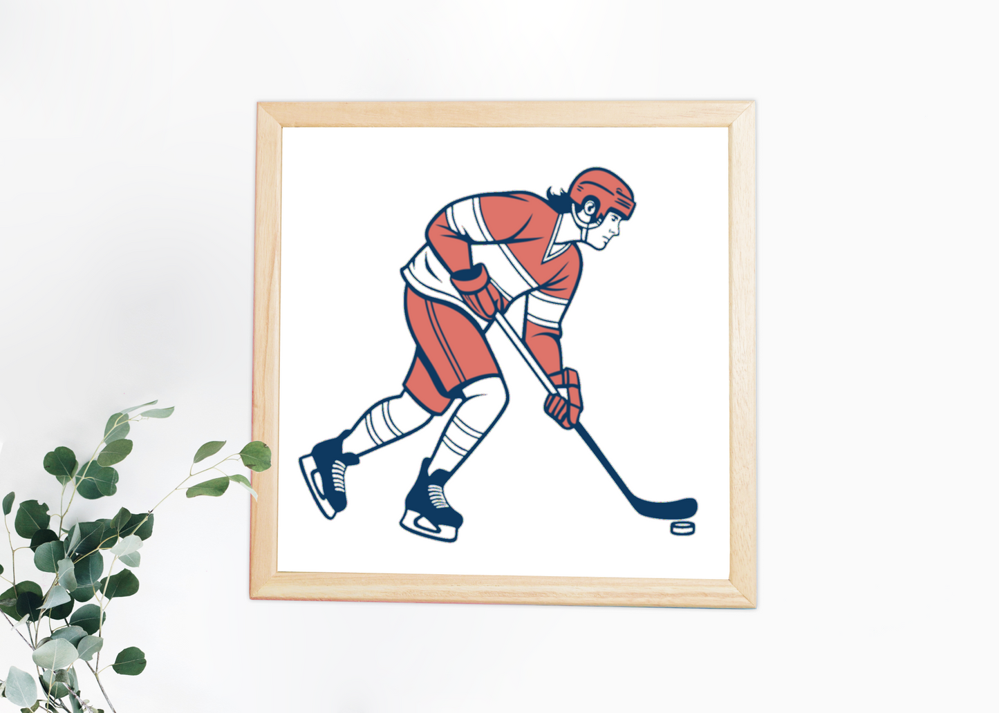 Cadre glacial avec joueur de hockey en pleine action dans un design sportif moderne
