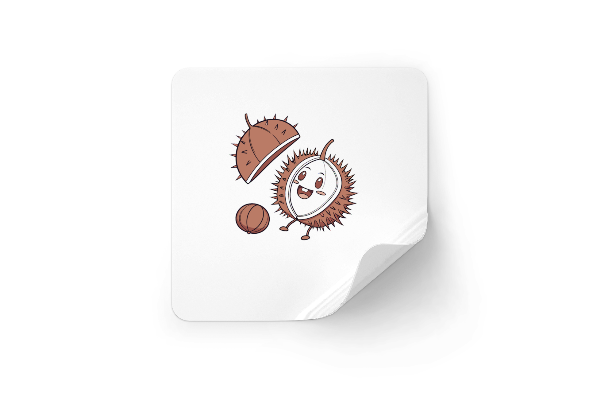 Sticker adorable avec marron souriant et décor automnal style kawaii