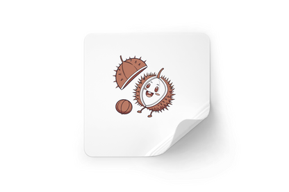 Sticker adorable avec marron souriant et décor automnal style kawaii