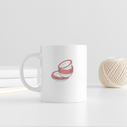 Mug en céramique avec icône assiettes empilées style doodle ambiance maison