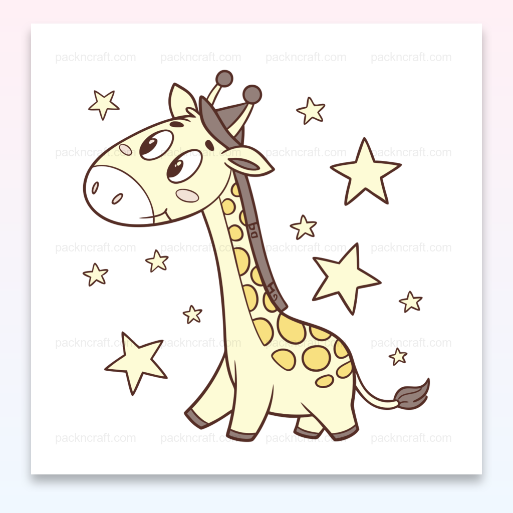 Illustration de girafe rêveuse sous les étoiles, idéale pour déco et papeterie.