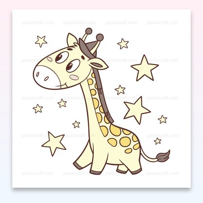 Illustration de girafe rêveuse sous les étoiles, idéale pour déco et papeterie.