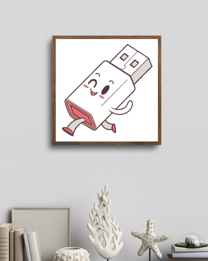 Cadre avec design kawaii d'une clé USB joyeuse en promenade