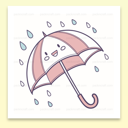 Illustration kawaii d'un parapluie souriant sous la pluie pour projets créatifs.