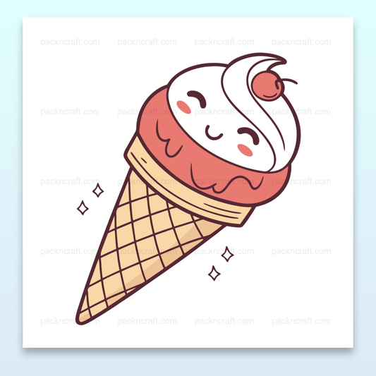 Illustration d'un cône de glace souriant, parfait pour DIY et papeterie.
