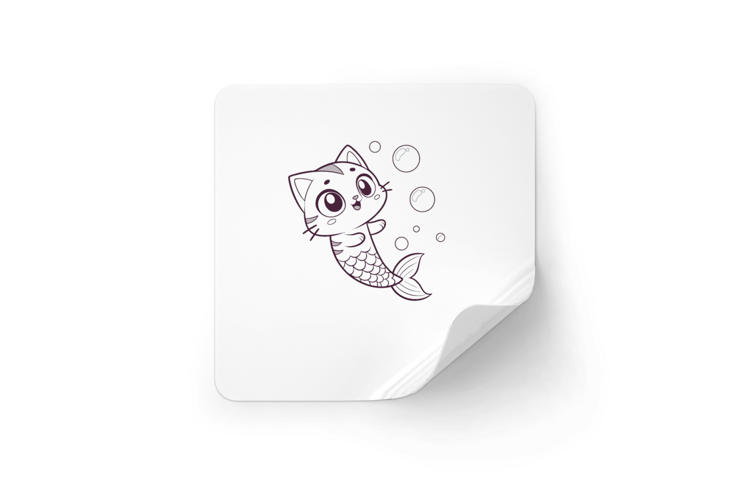 Sticker avec un chat sirène joyeux dans un thème marin enchanteur