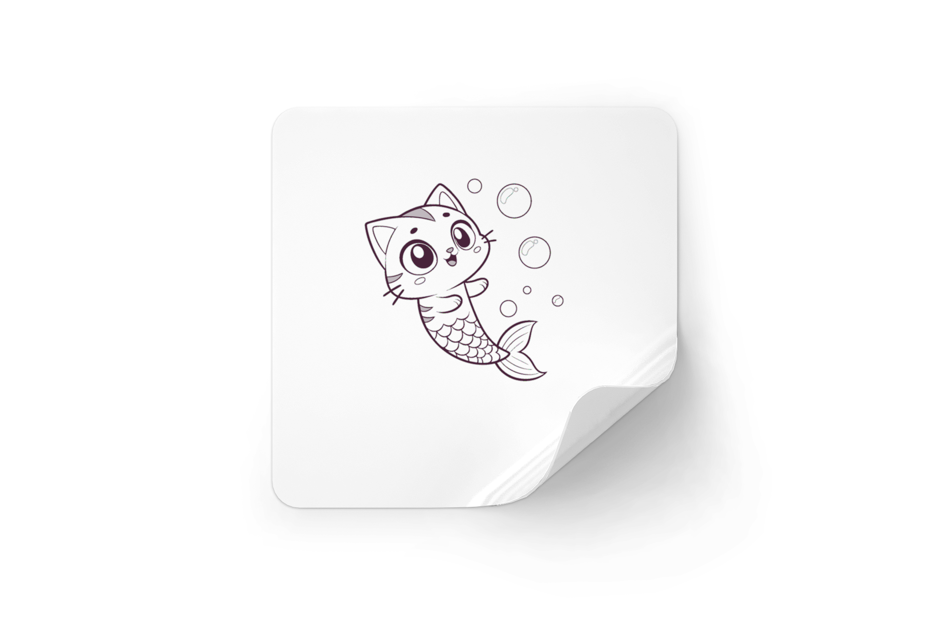 Sticker avec un chat sirène joyeux dans un thème marin enchanteur