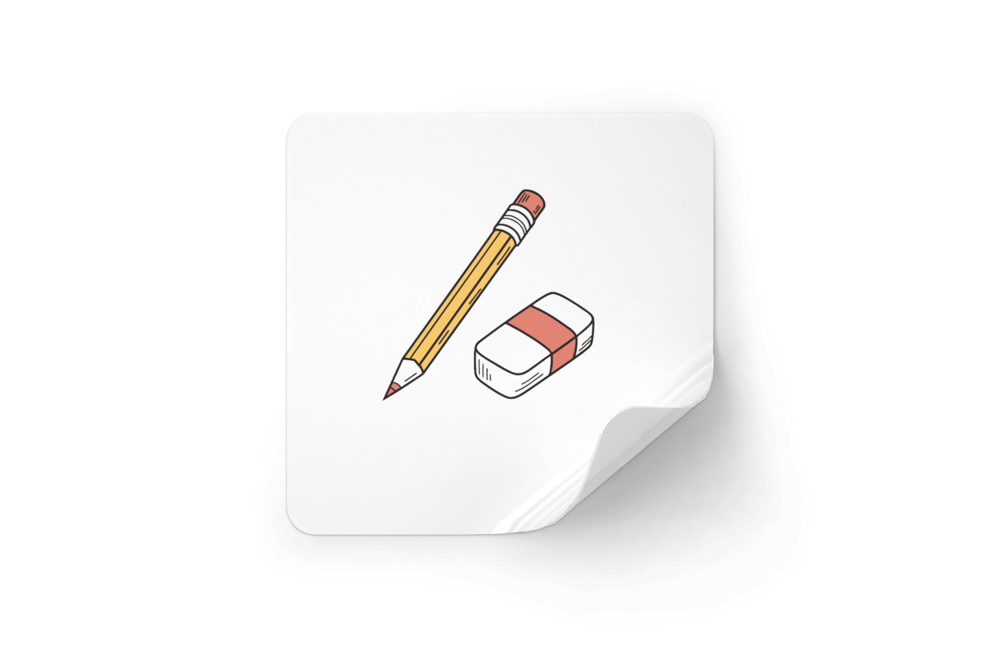 Sticker décoratif avec doodle minimaliste crayon et gomme pour papeterie scolaire