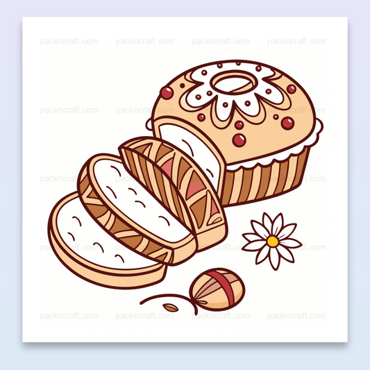 Illustration de gâteau gourmand découpé, idéal pour projets créatifs et papeterie.