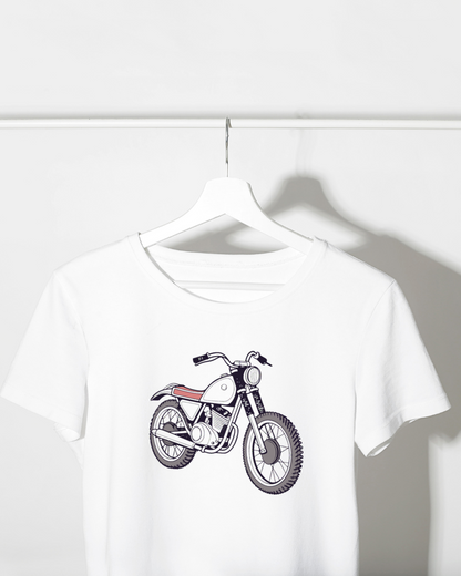 T-shirt orné de l'iconique Bultaco Sherpa pour les fans de moto vintage.