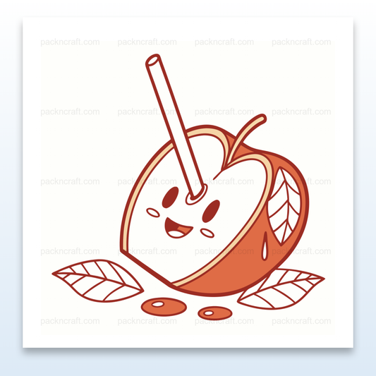 Illustration PNG d'une pomme souriante avec une paille, idéale pour créations DIY.