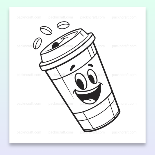 Illustration d'un gobelet de café joyeux, usage pour stickers et déco.