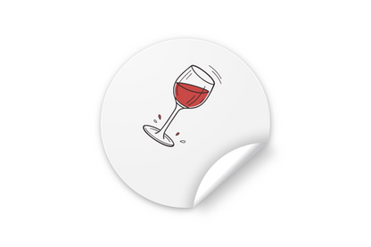 Sticker présentant un verre de vin rouge éclaboussant dans une ambiance festive