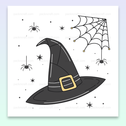 Illustration d'un chapeau de sorcière et toile d'araignée, idéale pour Halloween et projets DIY.