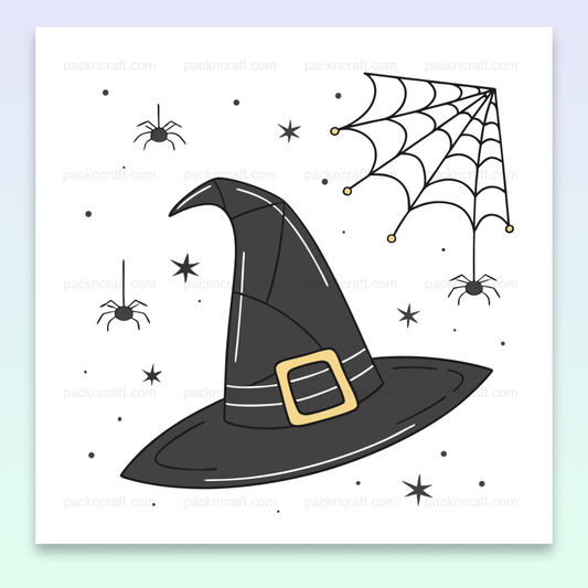 Illustration d'un chapeau de sorcière et toile d'araignée, idéale pour Halloween et projets DIY.