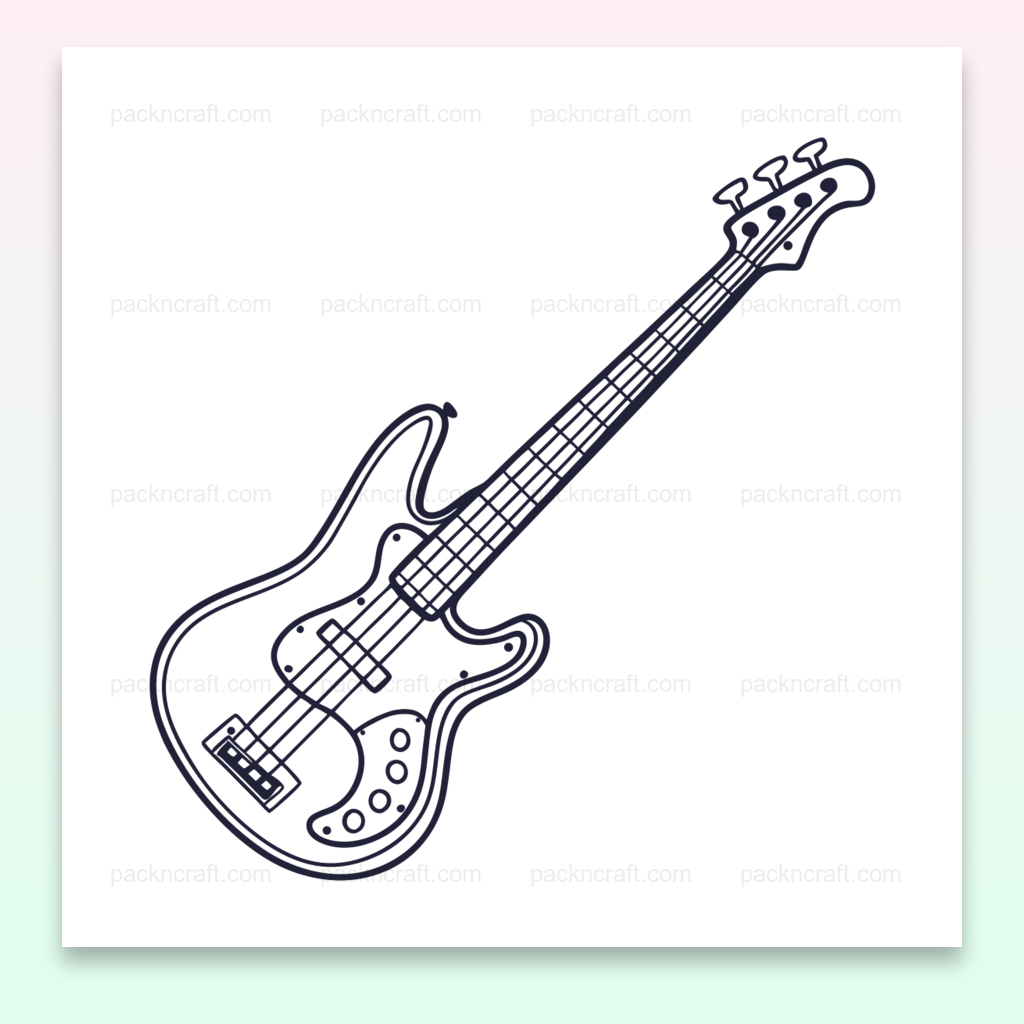 Illustration vectorielle de guitare basse vintage élégante en style doodle pour projets créatifs.