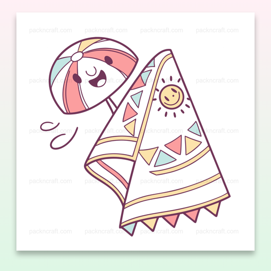 Parasol joyeux et serviette en illustration SVG, parfaits pour projets décoratifs estivaux.